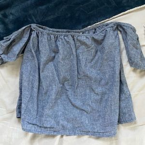 Off shoulder denim colored blouse